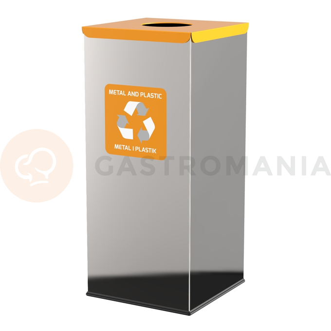 Kosz na śmieci do segregacji - metal i plastik, 60 l, 69x30x30 cm, stal nierdzewna/połysk/żółty | ALDA, Eko Square Prestige