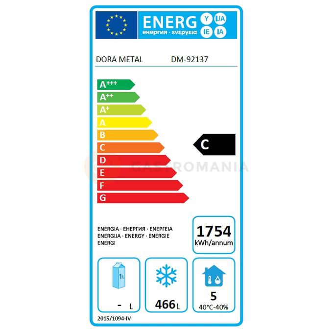 Szafa mroźnicza pojedyncza ze stali nierdzewnej z drzwiami pełnymi 520 l, 714x869x2070 mm | DORA METAL, DM-92137 Premium