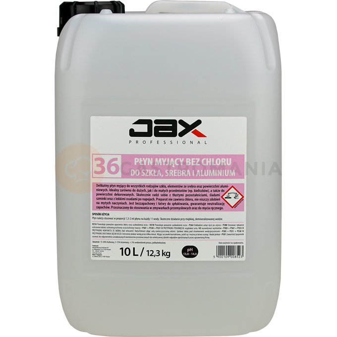 Delikatny płyn myjący bez chloru do zmywarek, do szkła, srebra i aluminium 10 l | JAX, 36