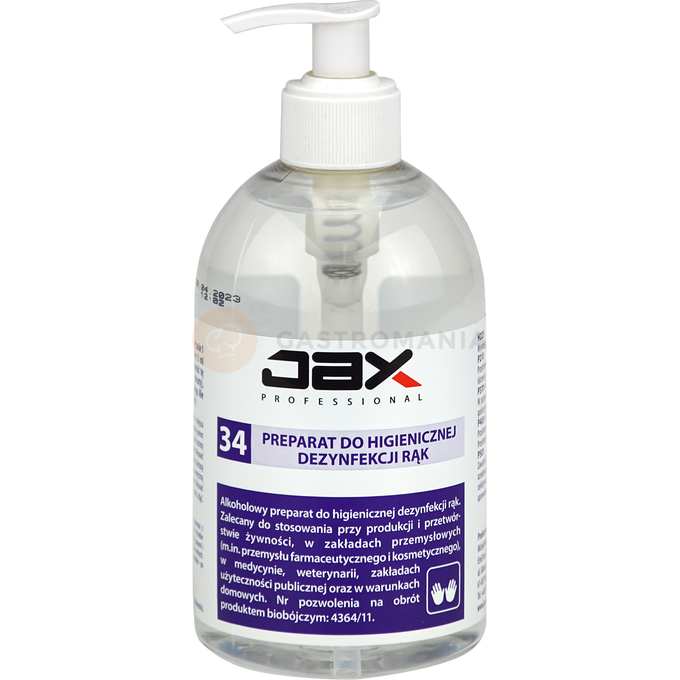Preparat do higienicznej dezynfekcji rąk 500 ml | JAX, 34