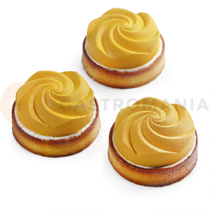 Silikonowa forma do tworzenia okrągłych ozdób na wierzch tart, ciast i deserów, spirala, 6x 75 ml, 260x170x30 mm | DINARA KASKO, TART Small Spiral
