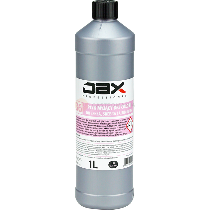 Delikatny płyn myjący bez chloru do zmywarek, do szkła, srebra i aluminium 1 l | JAX, 36