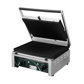 Grill elektryczny kontaktowy panini, 2 płyty ryflowane, 410x410x205 mm | RESTO QUALITY, RN101-A