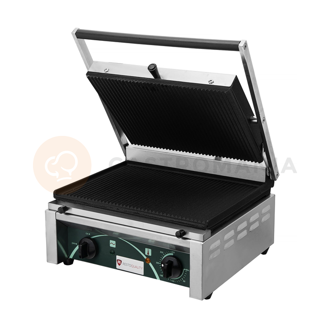 Grill elektryczny kontaktowy panini, 2 płyty ryflowane, 410x410x205 mm | RESTO QUALITY, RN101-A