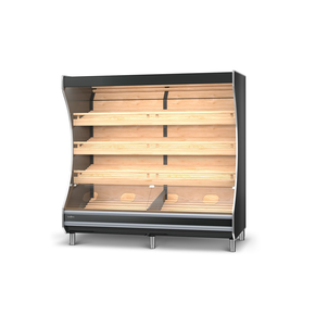 Regał piekarniczy z frontem malowanym, oświetlenie LED, lustra górne, półki bukowe pochylone, boki gięte z płyty meblowej, 1260x1000x2030 mm | RAPA, RP-B