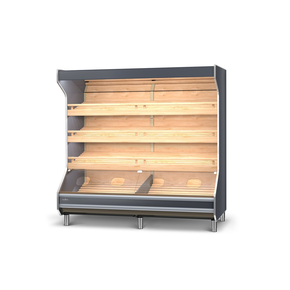 Regał piekarniczy z frontem malowanym, oświetlenie LED, lustra górne, półki bukowe pochylone, boki proste z płyty meblowej, 1060x1000x2030 mm | RAPA, RP-A