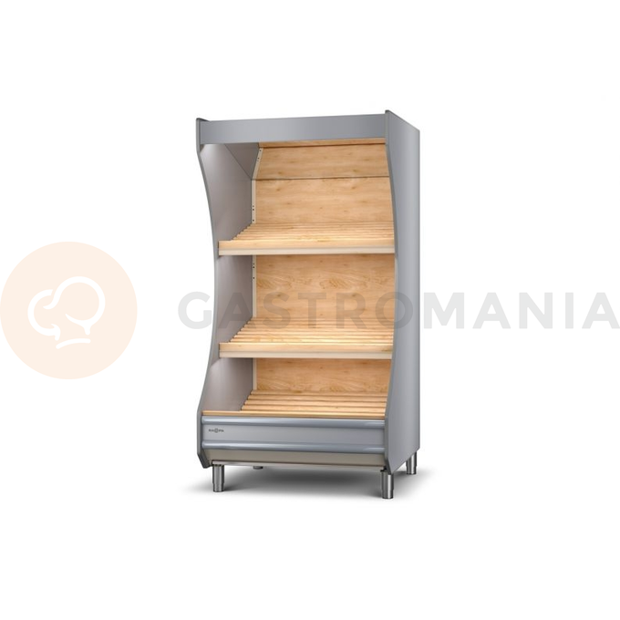 Regał warzywniczy z frontem ze stali malowanej, oświetlenie LED, lustra górne, półki bukowe pochylone, boki gięte z płyty meblowej 450x1000x2030 mm | RAPA, RW-B