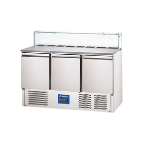 Stół chłodniczy 3 drzwiowy do pizzy z nadstawką szklaną, 402 l | STALGAST, 833037