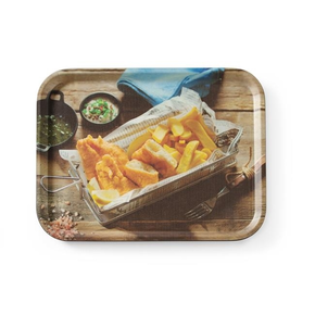 Taca do serwowania antypoślizgowa, z nadrukiem, 330x430 mm | HENDI, Tasty Fish&amp;Chips