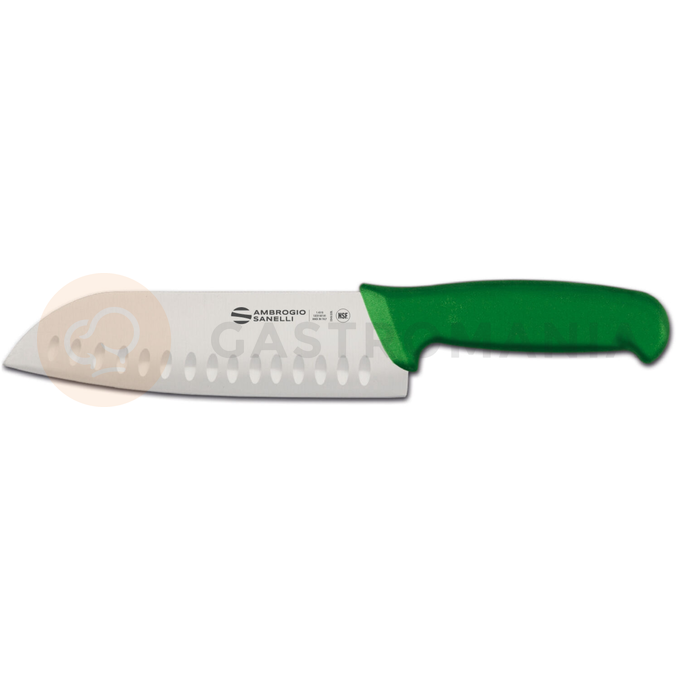 Nóż Santoku, ze żłobieniami, zielony, 18 cm | AMBROGIO SANELLI, Supra Colore