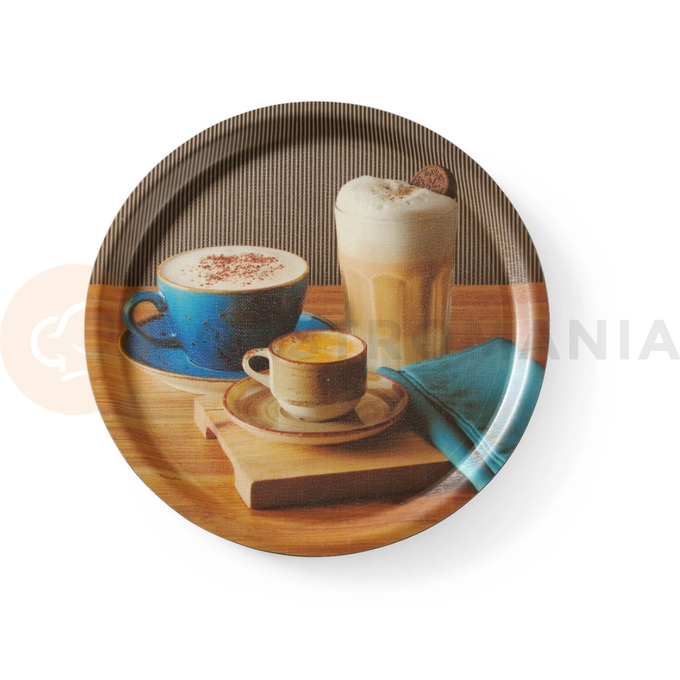 Taca do serwowania antypoślizgowa, z nadrukiem, 380x15 mm | HENDI, Tasty Coffee