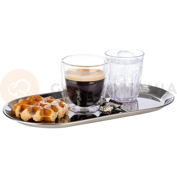 Owalna taca nierdzewna do serwowania z rantem gładkim, 300x155x15 mm | APS, Kaffeehaus