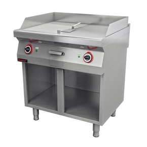 Płyta grillowa 1/2gł. + 1/2ryf. chromowana 800 mm 9,6 kW na podstawie szafkowej otwartej | KROMET, 700.PBE-800GR.S