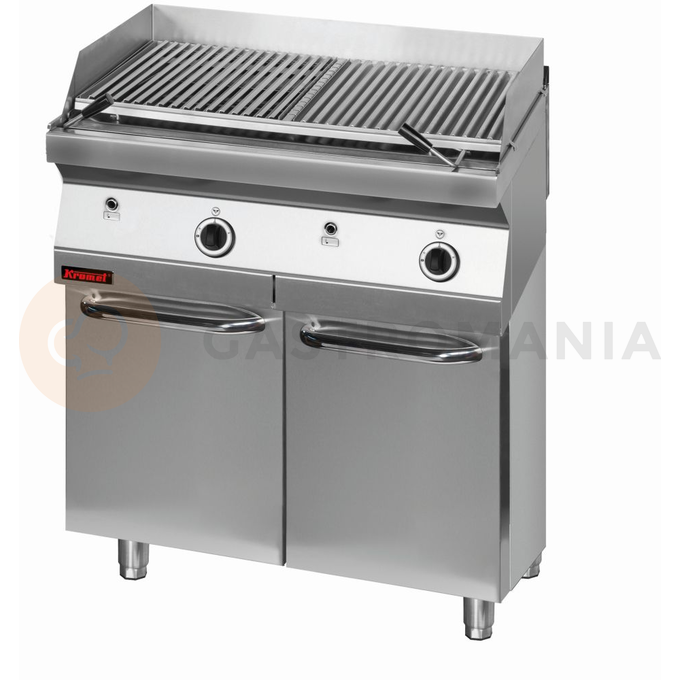 Lawa grill 800 mm 14 kW na podstawie szafkowej zamkniętej | KROMET, 700.OGL-800.S.D