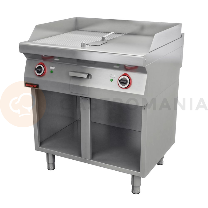 Płyta grillowa 1/2gł. + 1/2ryf. chromowana 800 mm 9,6 kW | KROMET, 700.PBE-800GR