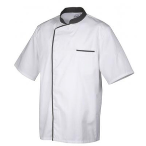 Bluza kucharska biała, szara lamówka, krótki rękaw rozm. L | ROBUR, Energy