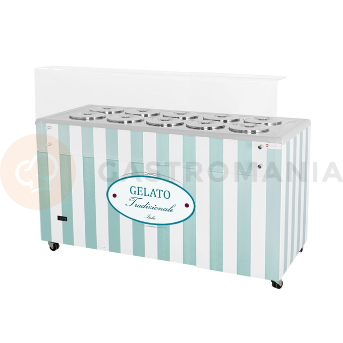 Dystrybutor do lodów, witryna do lodów, konserwator, retro, 10 tub, okrągłe kuwety, 1503x670x895 mm | RESTO QUALITY, GELATO POZETTI 10 PASTEL BLUE