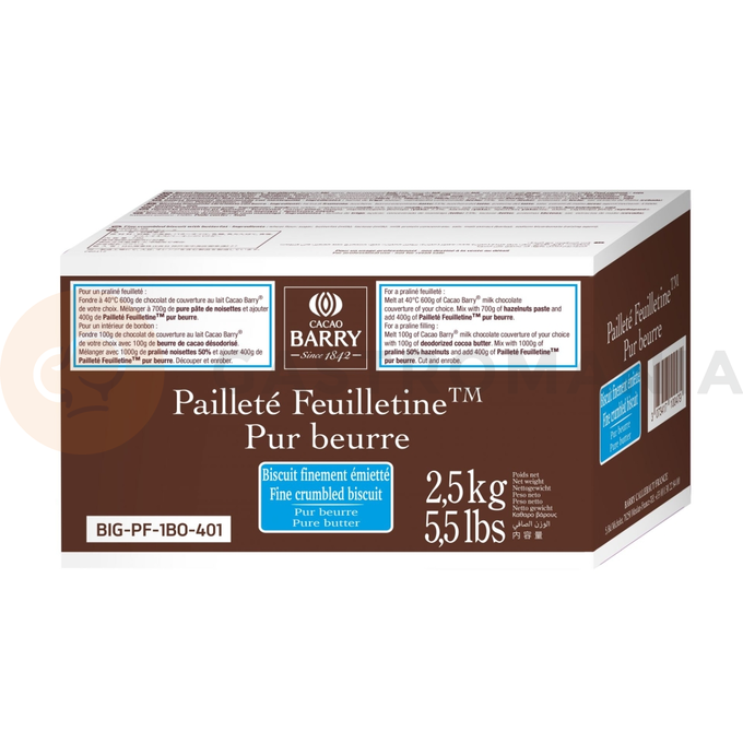 Kawałki chrupiącego ciasteczka crepe dentelle do pralin, czekoladek i wypieków, prażynki Paillete Feuilletine | CACAO BARRY, BIG-PF-1BO-401