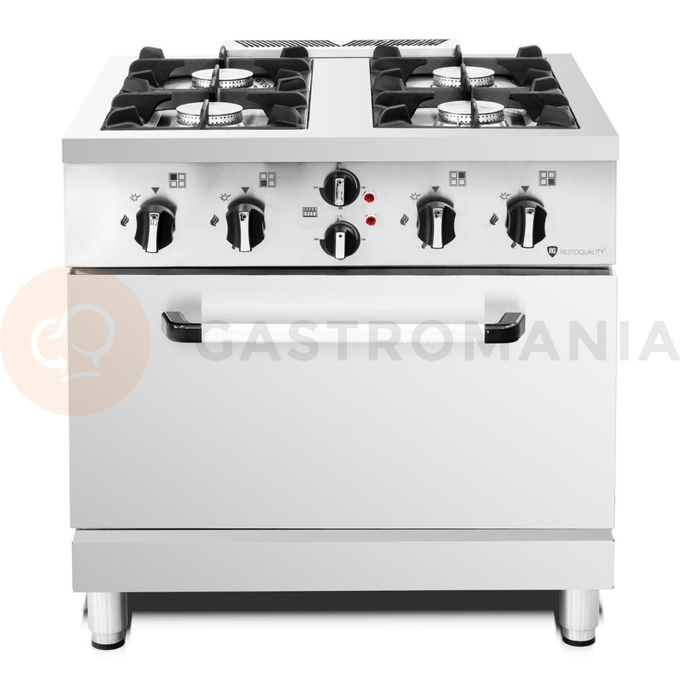 Kuchnia gazowa z piekarnikiem elektrycznym, 4-palnikowa, 32,4 kW, 800x700x830 mm | RESTO QUALITY, RQ40360 4EO