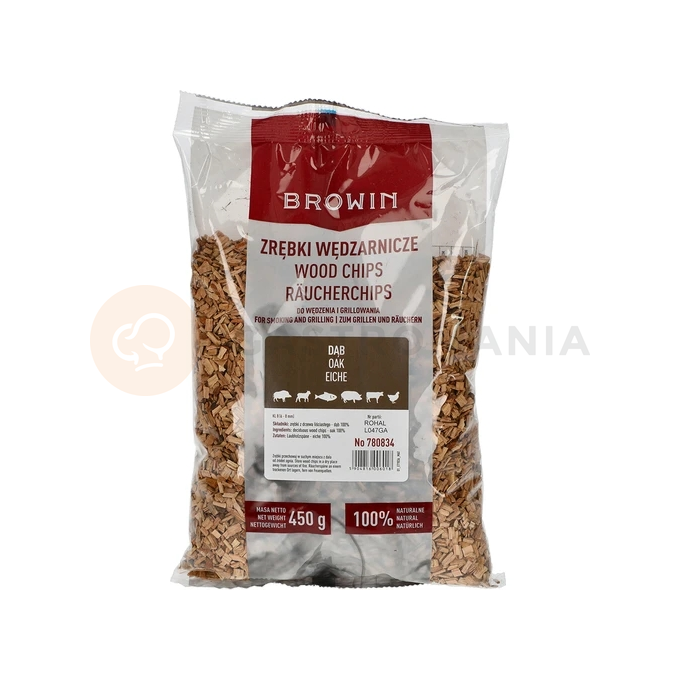 Zrębki do wędzenia/grillowania, dąb, 450 g, kl. 8 | BROWIN, 780834