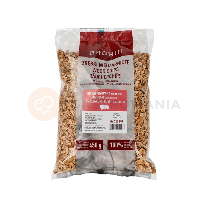 Zrębki do wędzenia/grillowania wieprzowiny 70% olcha + 30% buk, 450 g, kl. 8 | BROWIN, 780840