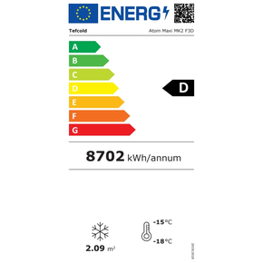 Czarna szafa chłodnicza ze szklanymi drzwiami i regulowanymi półkami | TEFCOLD, Atom Maxi F3DBB