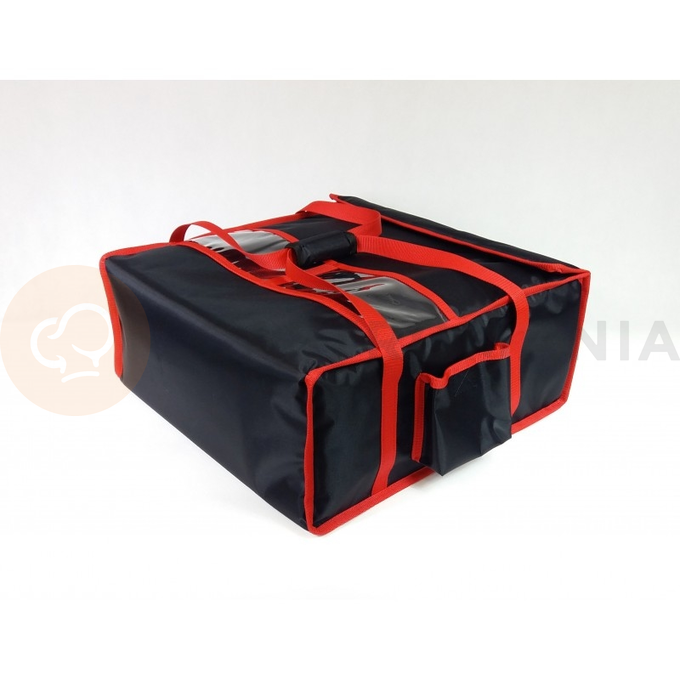 Torba na 4 pudełka na pizzę 50 cm z nylonu, zamknięcie na magnes, czarna z czerwonymi obszyciami | FURMIS, T4XL