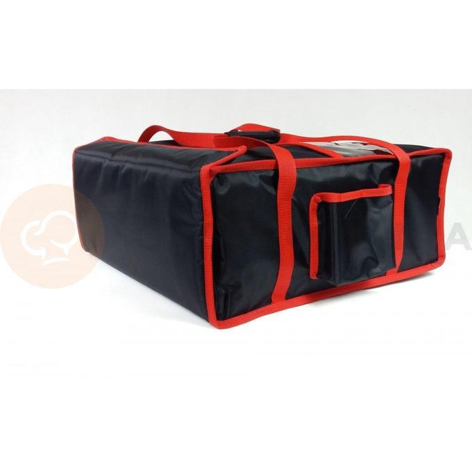 Torba na 4 pudełka na pizzę 60 cm z nylonu, zamknięcie na magnes, czarna z czerwonymi obszyciami | FURMIS, T4XXL