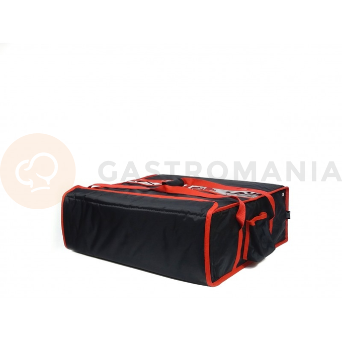 Torba na 4 pudełka na pizzę 60 cm z nylonu, zamknięcie na magnes, czarna z czerwonymi obszyciami | FURMIS, T4XXL