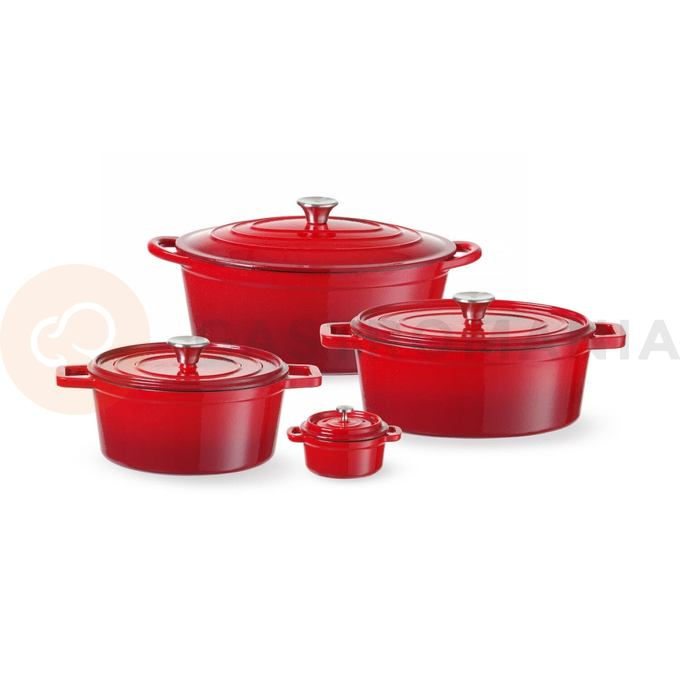 Garnek żeliwny emaliowany, 0,27 l, czerwony, 130x100x48 mm | HENDI, 626856