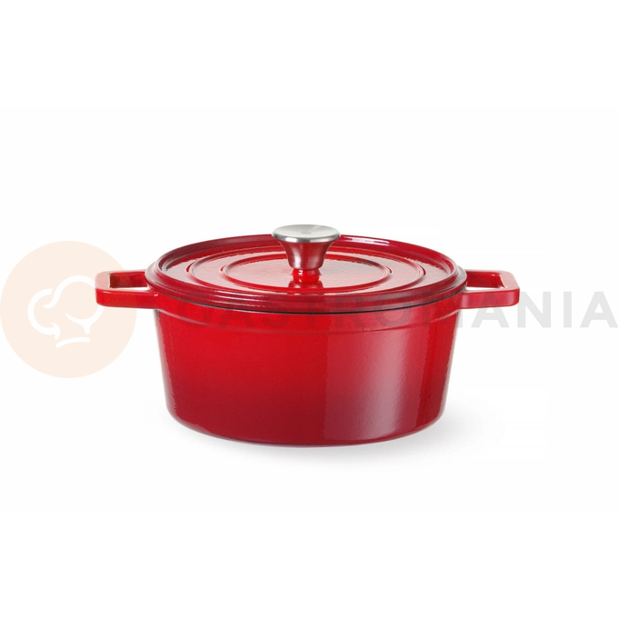 Garnek żeliwny emaliowany, 3,7 l, czerwony, 317x240x105 mm | HENDI, 626832