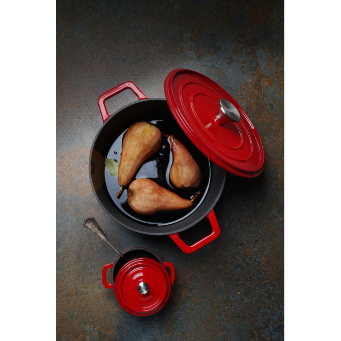 Garnek żeliwny emaliowany, 3,7 l, czerwony, 317x240x105 mm | HENDI, 626832