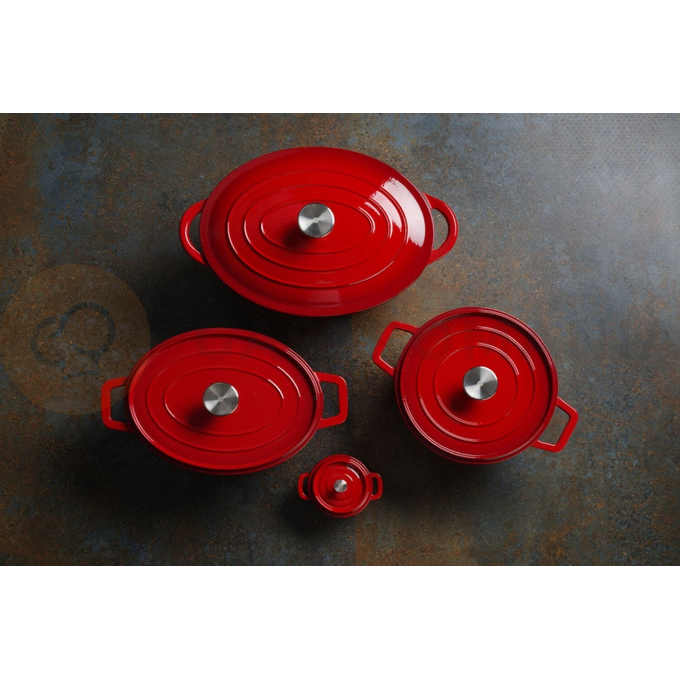 Garnek żeliwny emaliowany, 3,7 l, czerwony, 317x240x105 mm | HENDI, 626832