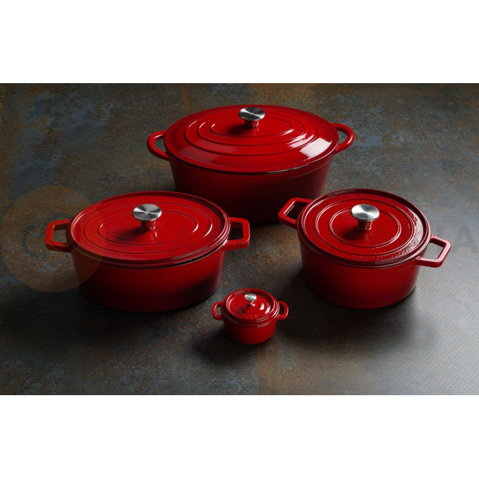 Garnek żeliwny emaliowany, 3,7 l, czerwony, 317x240x105 mm | HENDI, 626832