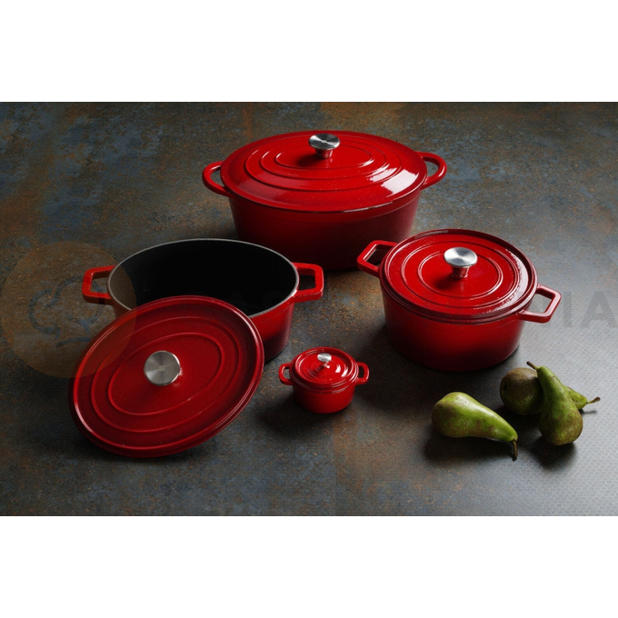 Garnek żeliwny emaliowany, 3,7 l, czerwony, 317x240x105 mm | HENDI, 626832