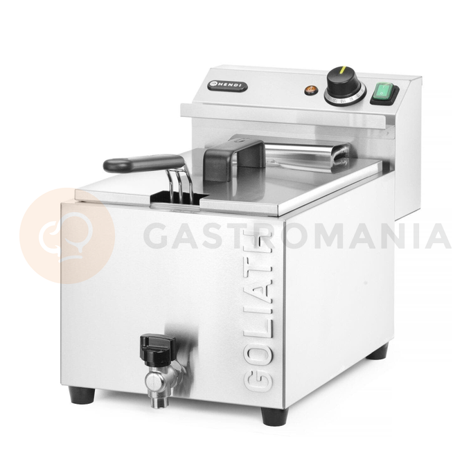 Frytownica XL z kranem spustowym, 10 l, 400V/10200W, 300x585x392 mm | HENDI, Goliath