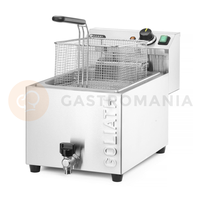 Frytownica XL z kranem spustowym, 10 l, 400V/10200W, 300x585x392 mm | HENDI, Goliath