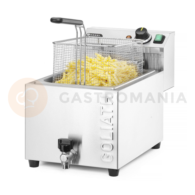 Frytownica XL z kranem spustowym, 10 l, 400V/10200W, 300x585x392 mm | HENDI, Goliath