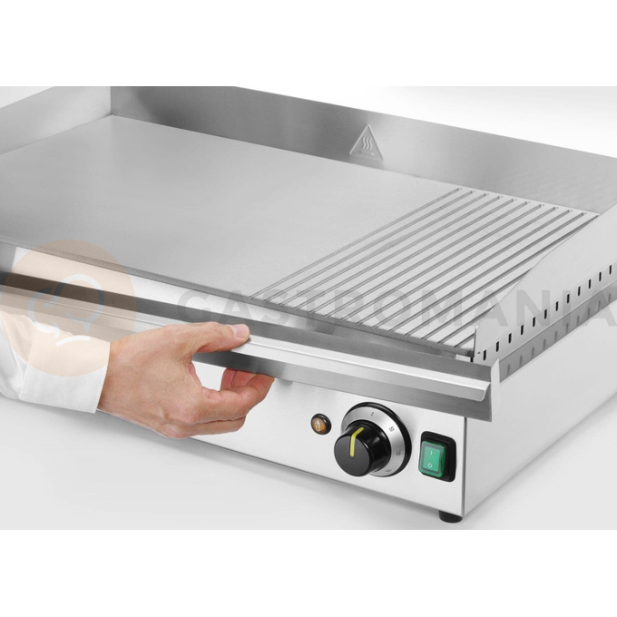 Płyta grillowa w 1/3 żebrowana, 2/3 gładka, 1/3 ryflowana, 3500W, 697x474x241 mm | HENDI, Kitchen Line