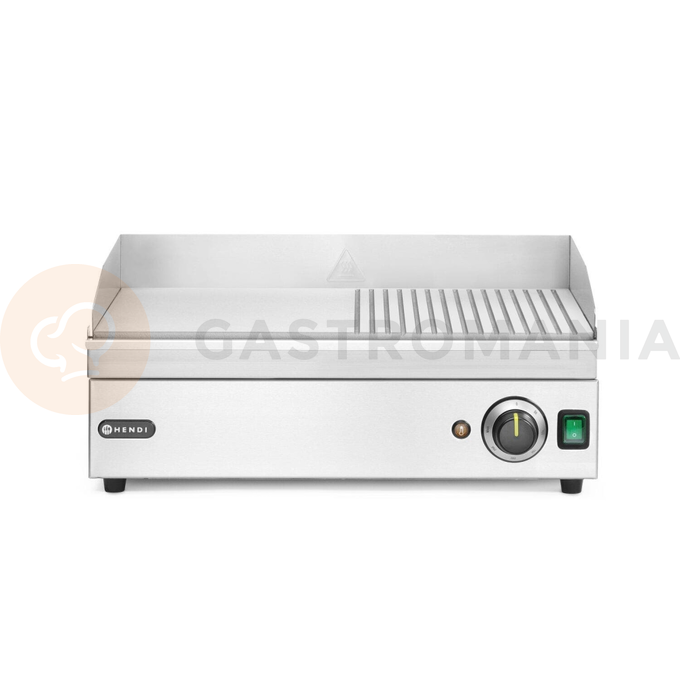 Płyta grillowa w połowie żebrowana, 1/2 gładka, 1/2 ryflowana, 2400W, 527x404x233 mm | HENDI, Kitchen Line