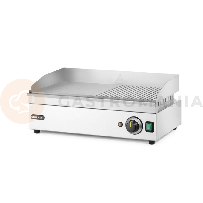 Płyta grillowa w połowie żebrowana, 1/2 gładka, 1/2 ryflowana, 2400W, 527x404x233 mm | HENDI, Kitchen Line