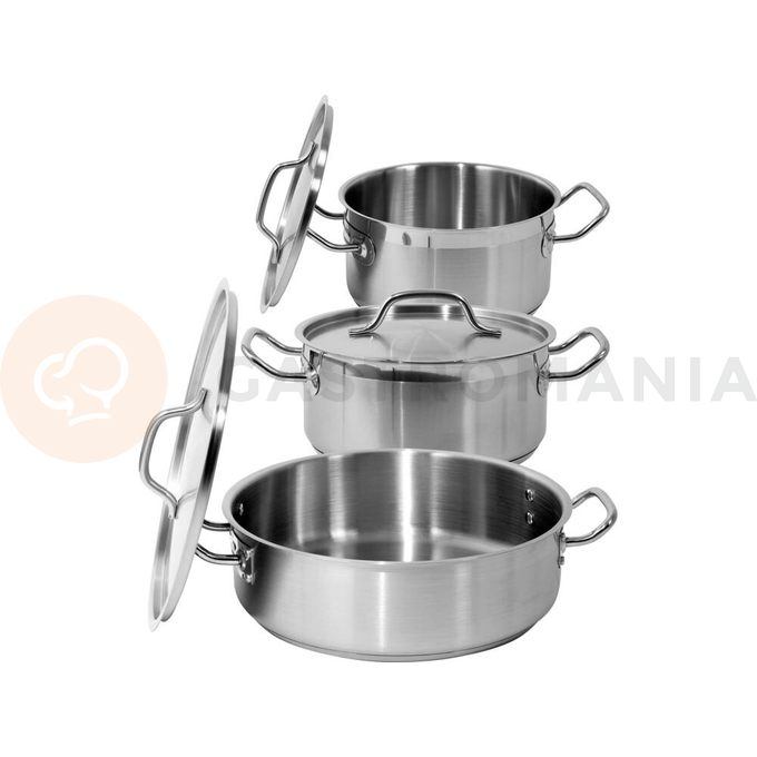 Profesjonalny garnek niski z pokrywką, o wymiarach 28x13 cm oraz pojemności 8,0 l.

Garnek YATO Professional Kitchen Equipment przeznaczony jest do profesjonalnego wykorzystania w branży gastronomicznej. Doskonale nadaje się do przygotowywania wszelkiego rodzaju potraw.

Wykonany jest z wysokiej jakości stali nierdzewnej 21/0, opracowanej specjalnie do użytku w gastronomii. Najważniejszą zaletą garnków wykonanych z tego rodzaju stali jest przewodzenie ciepła aż o 30% większe w porównaniu ze standardowymi garnkami wykonanymi ze stali 304. Charakteryzuje je również podwyższona odporność na uszkodzenia mechaniczne oraz działanie kwasów organicznych i detergentów. Właśnie dlatego, nadają się do mycia w zmywarkach, oraz są odporne na intensywne szorowanie powierzchni. 

Co ważne, garnki wykonane ze stali typu 21/0 nie zawierają szkodliwych dla zdrowia ludzkiego manganu i niklu.
Specjalna konstrukcja dna kapsułowego rozprowadza ciepło równomiernie po całej powierzchni spodu, co zwiększa stopień wykorzystania ciepła i efektywność gotowania. Przekłada się to bezpośrednio na ich jakość oraz komfort pracy kucharza. Takie rozwiązanie zmniejsza również ryzyko przypalenia potraw. 

Wkładka ferromagnetyczna w dnie pozwala na stosowanie garnków YATO na każdym rodzaju kuchenek, takich jak:
- elektryczna
- indukcyjna
- gazowa
- ceramiczna 

Boczne ściany garnka i pokrywka są wykonane z grubej stali, utrzymującej temperaturę dłużej niż standardowe naczynia ze stali typu 304. 

W garnkach YATO zastosowano wyjątkowo masywne i nienagrzewające się, solidnie zamocowane uchwyty. Gwarantuje to bezpieczeństwo i wieloletnią trwałość użytkowania.
Przeznaczony do profesjonalnego wykorzystania w branży gastronomicznej. Doskonale nadaje się do gotowania wszelkiego rodzaju potraw.

 | YG-00042, Garnek niski z pokrywką ze stali nierdzewnej 28x13 cm 8 l