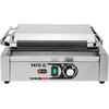 Grill kontaktowy Panini o mocy 2,2kW marki YATO YG-04557.
Grill YATO jest urządzeniem niezbędnym na każdej kuchni. Przeznaczony jest do szybkiego przygotowywania hamburgerów, mięs, ryb, tortili, tostów, panini czy warzyw.
Żeliwna płyta grillowa o wymiarach 345x230mm, ryflowana na górze i dole, pozwala na jednoczesne obustronne smażenie wielu produktów.
Grzałka o mocy 2,2kW sterowana jest za pomocą potencjometru umieszczonego na płycie frontowej. Możliwe jest ustawienie temperatury pracy w zakresie 50~300°C. Zainstalowany bryzgoszczelny wyłącznik pozwala na wyłączenie grilla, gdy jest on nieużywany, bez konieczności odłączania kabla zasilającego z sieci. Grill zasilany jest prądem o napięciu 230V~50Hz.
Obudowa wykonana jest z wysokiej jakości stali nierdzewnej. Dzięki temu grill jest szybki w czyszczeniu i utrzymaniu w czystości. Dodatkowo z przodu zainstalowana jest rynienka na tłuszcz i wszelkiego rodzaju odpadki po grillowaniu. Istnieje możliwość łatwego wyciągnięcia jej i umycia. W skład wyposażenia wchodzi dodatkowo miedziana szczotka druciana, którą można czyścić płytę grillową, bez obaw o zarysowanie jej powierzchni. Urządzenie posiada wygodną, nienagrzewającą się plastikową rękojeść.
Grill YATO ma wymiary 440x370x190mm i waży 18kg, klasa ochrony IPX3.
 | YG-04557, Elektryczny grill kontaktowy panini w pełni ryflowany 44 cm 2,2 kW