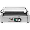 Grill kontaktowy Panini o mocy 2,2kW marki YATO YG-04558.
Grill YATO jest urządzeniem niezbędnym na każdej kuchni. Przeznaczony jest do szybkiego przygotowywania hamburgerów, mięs, ryb, tortili, tostów, panini czy warzyw.
Żeliwna płyta grillowa o wymiarach 345x230mm, płaska na górze i dole, pozwala na jednoczesne obustronne smażenie wielu produktów.
Grzałka o mocy 2,2kW sterowana jest za pomocą potencjometru umieszczonego na płycie frontowej. Możliwe jest ustawienie temperatury pracy w zakresie 50~300°C. Zainstalowany bryzgoszczelny wyłącznik pozwala na wyłączenie grilla, gdy jest on nieużywany, bez konieczności odłączania kabla zasilającego z sieci. Grill zasilany jest prądem o napięciu 230V~50Hz.
Obudowa wykonana jest z wysokiej jakości stali nierdzewnej. Dzięki temu grill jest szybki w czyszczeniu i utrzymaniu w czystości. Dodatkowo z przodu zainstalowana jest rynienka na tłuszcz i wszelkiego rodzaju odpadki po grillowaniu. Istnieje możliwość łatwego wyciągnięcia jej i umycia. W skład wyposażenia wchodzi dodatkowo miedziana szczotka druciana, którą można czyścić płytę grillową, bez obaw o zarysowanie jej powierzchni. Urządzenie posiada wygodną, nienagrzewającą się plastikową rękojeść.
Grill YATO ma wymiary 440x370x190mm i waży 18kg, klasa ochrony IPX3.
 | YG-04558, Elektryczny grill kontaktowy panini w pełni płaski 44 cm 2,2 kW