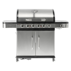 Grill gazowy 6+1 o nowoczesnym wyglądzie wykonany ze stali nierdzewnej, wyposażony w żeliwny ruszt. Półki boczne oraz pojemna, zamykana szafka ułatwią przechowywanie przypraw i niezbędnych akcesoriów. Palnik boczny o mocy 2,2 kW umożliwi gotowanie i podgrzewanie potraw w garnku lub na patelni
WYMIARY I WAGA:
• grill: 144 x 57 x 113 cm
• ruszt żeliwny, żebrowy, powierzchnia grzewcza 78 x 42 cm - 3 sztuki: 22,5 x 41,5 cm (2 szt), 33,5 x 41,5 cm (1 szt)
• kratka podgrzewająca: 79 x 12 cm
• waga: 39,5 kg
• waga rusztu żebrowego: (2 x 1,4 kg) + (1 x 1,9 kg)  = 4,7 kg
• grubość prętów w ruszcie: 0,75 cm - 1,3 cm
• wysokość rusztu: 86 cm
• UWAGA: brak płyty żeliwnej w zestawie. Możliwość dokupienia dwustronnej płyty o wymiarach 22 x 41cm (indeks YG-20020)

INFORMACJE:
• otwierana szafka ze specjalną kieszenią (otworem) przeznaczonym na przechowywanie w trakcie i po grillowaniu polskiej butlki gazowej 11kg. 
• pokrywa z termometrem zapewnia szybsze grillowanie oraz osłonę przed wiatrem. Dodatkowo dym z potraw nada im odpowiedni smak i aromat.
• 2 zapalniki piezo umieszczony po środku panelu sterowania
• niezawodny, żeliwny ruszt, który szybko się nagrzewa i długo utrzymuje ciepło.
• kratka podgrzewająca nad rusztem wykonana ze stali nierdzewnej
• ilość palników: 6+1, czyli 6 palników głównych ze stali nierdzewnej, każdy o mocy 3kW. 1 palnik boczny o mocy 2,2 kW. 
• łączna moc: 20,2 kW
• Średnie spalanie gazu*: 1468 g/h
• palnik boczny umożliwia ugotowanie lub podgrzanie zupy, przygotowanie sosów, zagotowanie wody na herbatę.
• stalowa misa odporna na działania wysokiej temperatury
• półki boczne oraz pojemna, zamykana szafka ułatwią przechowywanie przypraw i niezbędnych akcesoriów.
• 4 obrotowe kółka z hamulcem ułatwią transport grilla.
• pojemnik na tłuszcz umieszczony pod misą.
• wyprofilowane osłony palnika (aromatyzery) z wycięciami.
• otwieracz do butelek z boku grilla
• możliwość wysunięcia płyty ściekowej i umycia poza grillem
• możliwość dokupienia pokrowca na grilla - model YATO YG-20051

 *Zużycie maksymalne przy działających wszystki palnikach

MATERIAŁ WYKONANIA:
• ruszt: żeliwo
• kratka podgrzewająca: stal nierdzewna (S/S 430)
• palnik: stal nierdzewna
• osłona palnika (aromatyzer): stal pokryta emalią
• termometr: stal nierdzewna
• pokrywa: stal nierdzewna (S/S 430), podwójna warstwa
• misa: stal, malowana na kolor czarny, odporna na wysoką temperaturę
• panel przedni: stal nierdzewna (S/S 430)
• półki boczne (góra): stal, malowana proszkowo na kolor czarny
• półki boczne (dekoracja): stal nierdzewna (S/S 430)
• szafka przednia (drzwiczki): stal nierdzewna (S/S 430), podwójna warstwa
• szafka przednia (pozostałe elementy): stal, malowana proszkowo na kolor czarny

STAL NIERDZEWNA S/S 430 należy do wysokogatunkowych stali ferrytycznych. Wysoka zawartość chromu a tym samym wysoka odporność korozyjna pozwala na zastosowanie w produktach o podwyższonym działaniu wody. 
ŻELIWO - wysokowęglowy stop żelaza z węglem (ponad 2,11% węgla). Gwarantuje lepsze parametry termiczne -  równomiernie się nagrzewa, doskonale przewodzi temperaturę, długo utrzymuje ciepło. Jest bardzo trwały oraz wysoce odporny na ścieranie i korozję
ZALETY GRILLOWANIA NA GRILLU GAZOWYM:
• WYJĄTKOWY SMAK - wyjątkowy smak otrzymujemy dzięki odparowywaniu z potraw soków i tłuszczy. Kopuła w grillu gazowym zatrzymuje dym i nadaje im aromat
• KOTROLA TEMPERATURY -dzięki pokrętłom, pokrywie, kilku palnikom oraz termometrowi jesteś w stanie dopasować temperaturę do przyrządzanych mięs, warzyw i serów.
• KOMFORT PRACY - W porównaniu do grilli węglowych grillowanie oraz konserwacja będzie dużo łatwiejsza. Po pierwsze dzięki szybkiemu nagrzewaniu się grilla możesz zacząć smażyć już po kilku minutach. Po drugie nie musisz dorzucać węgla, dmuchać i kontrolować wielkości płomienia. Po trzecie czyszczenie grilla gazowego jest znacznie szybsze - m.in. nie wymaga wysypywania popiołu.

MOŻLIWOŚĆ DOKUPIENIA DODATKOWYCH AKCESORIÓW: 
• pokrowiec YG-20051
• płyta żeliwna YG-20020
• wąż z reduktorem VOREL 99670 lub 99671

W celach logistycznych grill gazowy zapakowany jest w karton. W porównaniu do wielu innych producentów panel grilla wraz z pokrywą dostarczony jest w całości, co ułatwia i przyspiesza montaż
Do grilla nie jest dołączony reduktor oraz wąż. Możliwość dokupienia reduktora gazowego z wężem marki Vorel (99670, 99671)
 | Zushi, Grill gazowy 6+1 stal nierdzewna 20,2 kW