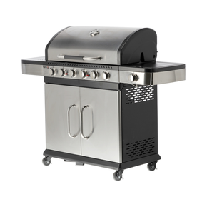 Grill gazowy 6+1 o nowoczesnym wyglądzie wykonany ze stali nierdzewnej, wyposażony w żeliwny ruszt. Półki boczne oraz pojemna, zamykana szafka ułatwią przechowywanie przypraw i niezbędnych akcesoriów. Palnik boczny o mocy 2,2 kW umożliwi gotowanie i podgrzewanie potraw w garnku lub na patelni
WYMIARY I WAGA:
• grill: 144 x 57 x 113 cm
• ruszt żeliwny, żebrowy, powierzchnia grzewcza 78 x 42 cm - 3 sztuki: 22,5 x 41,5 cm (2 szt), 33,5 x 41,5 cm (1 szt)
• kratka podgrzewająca: 79 x 12 cm
• waga: 39,5 kg
• waga rusztu żebrowego: (2 x 1,4 kg) + (1 x 1,9 kg)  = 4,7 kg
• grubość prętów w ruszcie: 0,75 cm - 1,3 cm
• wysokość rusztu: 86 cm
• UWAGA: brak płyty żeliwnej w zestawie. Możliwość dokupienia dwustronnej płyty o wymiarach 22 x 41cm (indeks YG-20020)

INFORMACJE:
• otwierana szafka ze specjalną kieszenią (otworem) przeznaczonym na przechowywanie w trakcie i po grillowaniu polskiej butlki gazowej 11kg. 
• pokrywa z termometrem zapewnia szybsze grillowanie oraz osłonę przed wiatrem. Dodatkowo dym z potraw nada im odpowiedni smak i aromat.
• 2 zapalniki piezo umieszczony po środku panelu sterowania
• niezawodny, żeliwny ruszt, który szybko się nagrzewa i długo utrzymuje ciepło.
• kratka podgrzewająca nad rusztem wykonana ze stali nierdzewnej
• ilość palników: 6+1, czyli 6 palników głównych ze stali nierdzewnej, każdy o mocy 3kW. 1 palnik boczny o mocy 2,2 kW. 
• łączna moc: 20,2 kW
• Średnie spalanie gazu*: 1468 g/h
• palnik boczny umożliwia ugotowanie lub podgrzanie zupy, przygotowanie sosów, zagotowanie wody na herbatę.
• stalowa misa odporna na działania wysokiej temperatury
• półki boczne oraz pojemna, zamykana szafka ułatwią przechowywanie przypraw i niezbędnych akcesoriów.
• 4 obrotowe kółka z hamulcem ułatwią transport grilla.
• pojemnik na tłuszcz umieszczony pod misą.
• wyprofilowane osłony palnika (aromatyzery) z wycięciami.
• otwieracz do butelek z boku grilla
• możliwość wysunięcia płyty ściekowej i umycia poza grillem
• możliwość dokupienia pokrowca na grilla - model YATO YG-20051

 *Zużycie maksymalne przy działających wszystki palnikach

MATERIAŁ WYKONANIA:
• ruszt: żeliwo
• kratka podgrzewająca: stal nierdzewna (S/S 430)
• palnik: stal nierdzewna
• osłona palnika (aromatyzer): stal pokryta emalią
• termometr: stal nierdzewna
• pokrywa: stal nierdzewna (S/S 430), podwójna warstwa
• misa: stal, malowana na kolor czarny, odporna na wysoką temperaturę
• panel przedni: stal nierdzewna (S/S 430)
• półki boczne (góra): stal, malowana proszkowo na kolor czarny
• półki boczne (dekoracja): stal nierdzewna (S/S 430)
• szafka przednia (drzwiczki): stal nierdzewna (S/S 430), podwójna warstwa
• szafka przednia (pozostałe elementy): stal, malowana proszkowo na kolor czarny

STAL NIERDZEWNA S/S 430 należy do wysokogatunkowych stali ferrytycznych. Wysoka zawartość chromu a tym samym wysoka odporność korozyjna pozwala na zastosowanie w produktach o podwyższonym działaniu wody. 
ŻELIWO - wysokowęglowy stop żelaza z węglem (ponad 2,11% węgla). Gwarantuje lepsze parametry termiczne -  równomiernie się nagrzewa, doskonale przewodzi temperaturę, długo utrzymuje ciepło. Jest bardzo trwały oraz wysoce odporny na ścieranie i korozję
ZALETY GRILLOWANIA NA GRILLU GAZOWYM:
• WYJĄTKOWY SMAK - wyjątkowy smak otrzymujemy dzięki odparowywaniu z potraw soków i tłuszczy. Kopuła w grillu gazowym zatrzymuje dym i nadaje im aromat
• KOTROLA TEMPERATURY -dzięki pokrętłom, pokrywie, kilku palnikom oraz termometrowi jesteś w stanie dopasować temperaturę do przyrządzanych mięs, warzyw i serów.
• KOMFORT PRACY - W porównaniu do grilli węglowych grillowanie oraz konserwacja będzie dużo łatwiejsza. Po pierwsze dzięki szybkiemu nagrzewaniu się grilla możesz zacząć smażyć już po kilku minutach. Po drugie nie musisz dorzucać węgla, dmuchać i kontrolować wielkości płomienia. Po trzecie czyszczenie grilla gazowego jest znacznie szybsze - m.in. nie wymaga wysypywania popiołu.

MOŻLIWOŚĆ DOKUPIENIA DODATKOWYCH AKCESORIÓW: 
• pokrowiec YG-20051
• płyta żeliwna YG-20020
• wąż z reduktorem VOREL 99670 lub 99671

W celach logistycznych grill gazowy zapakowany jest w karton. W porównaniu do wielu innych producentów panel grilla wraz z pokrywą dostarczony jest w całości, co ułatwia i przyspiesza montaż
Do grilla nie jest dołączony reduktor oraz wąż. Możliwość dokupienia reduktora gazowego z wężem marki Vorel (99670, 99671)
 | Zushi, Grill gazowy 6+1 stal nierdzewna 20,2 kW