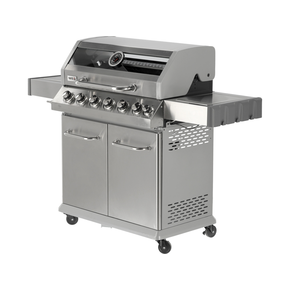Grill gazowy 6+1 o nowoczesnym wyglądzie wykonany ze stali nierdzewnej, wyposażony w żeliwny ruszt o wymiarach 82 x 41,5 cm. Półki boczne oraz pojemna, zamykana szafka ułatwią przechowywanie przypraw i niezbędnych akcesoriów. Palnik boczny o mocy 2,2 kW umożliwi gotowanie i podgrzewanie potraw w garnku lub na patelni. Dodatkowym atutem jest miejsce na butlę gazową, pojemnik ze stali nierdzewnej umieszczony w jednej z półek bocznych oraz wbudowany otwieracz do butelek.

Wymiary i waga:
• Grill: 144 x 57 x 112cm 
• Ruszt żeliwny, żebrowy (4szt) - powierzchnia grzewcza 82 x 41,5 cm, waga 6,45kg
• Okrągły ruszt (ø30cm) wbudowany w ruszt żebrowy. Możliwość wyjęcia okrągłego rusztu i włożenia specjalnej, kamiennej płyty na pizzę (brak w zestawie)
• Kratka podgrzewająca: 82 x 12cm 
• Waga grilla: 46 kg
• Wymiar szyby: 76 x 13cm
• Wymiar półki bocznej: 34,5 x 42,5cm
• Wymiar pojemnika na jedzenie: 26,5 x 32,5 x 9,5cm
• UWAGA: brak płyty żeliwnej w zestawie. Możliwość dokupienia dwustronnej płyty o wymiarach 22 x 41cm (indeks YG-20020)

Informacje:
• Otwierana szafka ze specjalną kieszenią (otworem) przeznaczonym na przechowywanie w trakcie i po grillowaniu polskiej butli gazowej 11kg. 
• Pokrywa z termometrem zapewnia szybsze grillowanie oraz osłonę przed wiatrem. Dodatkowo dym z potraw nada im odpowiedni smak i aromat.
• Szybka umieszczona w pokrywie umożliwia podgląd stanu przyrządzanych potraw. Szybka o grubości 6mm odporna na wysoką temperaturę.
• Zapalnik umieszczony w pokrętłach
• Wyjmowany pojemnik na jedzenie - idealna do przechowywania zamarynowanych potraw, odłożenia upieczonych, gorących potraw i utrzymywanie ich temperatury (dodatkowo można owinąć je aluminiową folią)
• Niezawodny, żeliwny ruszt, który szybko się nagrzewa i długo utrzymuje ciepło.
• Kratka podgrzewająca nad rusztem wykonana ze stali nierdzewnej 
• Ilość palników: 6+1, czyli 6 palników głównych ze stali nierdzewnej, każdy o mocy 3kW. 1 palnik boczny o mocy 2,2kW.
• Łączna moc: 20,2kW
• Średnie spalanie gazu*: 1468 g/h
• Palnik boczny umożliwia ugotowanie lub podgrzanie zupy, przygotowanie sosów, zagotowanie wody na herbatę. 
• Stalowa misa odporna na działania wysokiej temperatury 
• Półki boczne oraz pojemna, zamykana szafka ułatwią przechowywanie przypraw i niezbędnych akcesoriów.
• 4 obrotowe kółka z hamulcem ułatwią transport grilla.
• 6 wieszaków umieszczonych na półkach bocznych. Idealne do zawieszenia sztućców, ściereczki itp.
• 7 pokręteł z niebieskim światłem LED, które zapalają się po uruchomieniu danego palnika. Oświetlenie ułatwią grillowanie po zmroku, informuje który palnik jest włączony
• Wyprofilowane osłony palnika (aromatyzery) z wycięciami 
• Otwieracz do butelek z boku grilla
• Możliwość wysunięcia płyty ściekowej i umycia poza grillem
• Możliwość dokupienia pokrowca na grilla - model YATO YG-20051
• Możliwość zainstalowania obrotowego rożna elektrycznego do przyrządzania m.in. kurczaka - model YG-20021

*Zużycie maksymalne przy działających wszystki palnikach

Materiał wykonania: 
• Ruszt: żeliwo
• Kratka podgrzewająca: stal nierdzewna (S/S 430)
• Palnik: stal nierdzewna
• Osłona palnika (aromatyzer): stal pokryta emalią
• Termometr: stal nierdzewna
• Pokrywa: stal nierdzewna (S/S 430), podwójna warstwa
• Misa: stal, malowana na kolor czarny, odporna na wysoką temperaturę
• Uchwyt: stal nierdzewna
• Panel przedni: stal nierdzewna (S/S 430)
• Półki boczne: stal nierdzewna (S/S 430)
• Półki boczne (wieszaki): tworzywo sztuczne, kolor szary
• Szafka przednia (drzwiczki): stal nierdzewna (S/S 430), podwójna warstwa
• Szafka przednia (pozostałe elementy): stal, malowana proszkowo na kolor srebrny
• Szyba: szkło hartowane
• Pojemnik na jedzenie: stal nierdzewna

STAL NIERDZEWNA S/S 430 należy do wysokogatunkowych stali ferrytycznych. Wysoka zawartość chromu a tym samym wysoka odporność korozyjna pozwala na zastosowanie w produktach o podwyższonym działaniu wody. 

ŻELIWO - wysokowęglowy stop żelaza z węglem (ponad 2,11% węgla). Gwarantuje lepsze parametry termiczne - równomiernie się nagrzewa, doskonale przewodzi temperaturę, długo utrzymuje ciepło. Jest bardzo trwały oraz wysoce odporny na ścieranie i korozję

Zalety grillowania na grillu gazowym:
• WYJĄTKOWY SMAK -wyjątkowy smak otrzymujemy dzięki odparowywaniu z potraw soków i tłuszczy. Kopuła w grillu gazowym zatrzymuje dym i nadaje im aromat
• KONTROLA TEMPERATURY -dzięki pokrętłom, pokrywie, kilku palnikom oraz termometrowi jesteś w stanie dopasować temperaturę do przyrządzanych mięs, warzyw i serów.
• KOMFORT PRACY -W porównaniu do grilli węglowych grillowanie oraz konserwacja będzie dużo łatwiejsza. Po pierwsze dzięki szybkiemu nagrzewaniu się grilla możesz zacząć smażyć już po kilku minutach. Po drugie nie musisz dorzucać węgla, dmuchać i kontrolować wielkości płomienia. Po trzecie czyszczenie grilla gazowego jest znacznie szybsze - m.in. nie wymaga wysypywania popiołu.

Możliwość dokupienia dodatkowych akcesoriów:
• pokrowiec YG-20051
• płyta żeliwna YG-20020
• rożno elektryczne YG-20021
• wąż z reduktorem VOREL 99670 lub 99671

W celach logistycznych grill gazowy zapakowany jest w karton. Panel grilla wraz z pokrywą dostarczony jest w całości, co ułatwia i przyspiesza montaż

Do grilla nie jest dołączony reduktor oraz wąż. | Itami, Grill gazowy 6+1 stal nierdzewna 20,5 kW, z szybą