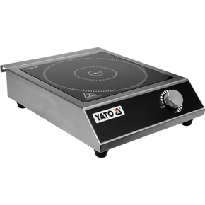 Kuchenka indukcyjna 3500W marki YATO.

Kuchenka o mocy 3500W do szybkiego, energoszczędnego gotowania. Sterowana jest manualnie za pomocą pokrętła umieszczonego na panelu frontowym, umożliwiając płynną regulację mocy w zakresie 500W~3500W co 100W.
Przeznaczona jest do garnków i patelni indukcyjnych o średnicy od 140 do 260mm. 
Posiada także funkcję automatycznego dostosowywania powierzchni grzewczej w zależności od średnicy podstawy naczynia. Natomiast po zdjęciu go z blatu urządzenie automatycznie wyłącza się.
Kuchenka posiada ochronę przeciw przegrzaniu się i wyposażona jest w dwa wentylatory chłodzące, które są dodatkowo chronione łatwym w czyszczeniu filtrem przeciwtłuszczowym.
Wysokiej jakości ceramiczny blat oraz obudowa ze stali nierdzewnej gwarantują długotrwałe użytkowanie w najtrudniejszych warunkach.
Wymiary 325x420x105mm.
 | YG-04700, Kuchenka indukcyjna 3500 W z regulacją manualną