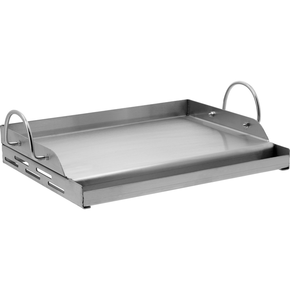 Płyta grillowa przeznaczona do wykorzystania na grillach gazowych i węglowych. Polecana do przygotowywania bekonu, jajecznicy, warzyw, krewetek, ryb, kotletów oraz produktów, których przygotowanie nie jest wygodne na ruszcie grilla. Produkt wykonany jest ze stali nierdzewnej i jest łatwy do utrzymania w czystości. Wysokie ścianki boczne ułatwiają przygotowywanie potraw. 
• wymiary: 32 x 40 cm
• materiał: stal nierdzewna 430
• wysoka akumulacja i równomierne rozprowadzanie ciepła
• nieprzywierająca powłoka
• 2 uchwyty do przenoszenia
• wgłębienie na tłuszcz i resztki jedzenia

 | YG-20023, Płyta grillowa ze stali nierdzewnej 32x40 cm