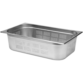 Profesjonalny pojemnik perforowany GN marki YATO ze stali nierdzewnej o wymiarach GN 1/1, 150 mm, pojemność 19,5 l. Pojemniki gastronomiczne YATO Proffesional Kitchen Equipment, przeznaczone są do profesjonalnego wykorzystania w placówkach żywienia zbiorowego. Wyprodukowano je z najwyższej jakości stali nierdzewnej typu 201, o matowej i gładkiej powierzchni, zgodnie ze standaryzacją GASTRO NORM PN-EN 631-1:1996. Pojemniki GN służą do przechowywania żywności w warunkach chłodniczych i mroźniczych - do -40°C. Idealnie nadają się również do wykorzystania w zakresie wyższych temperatur - do 300°C. Dzięki temu można je używać w technologii pieców konwekcyjno-parowych. Charakteryzuje je podwyższona odporność na uszkodzenia mechaniczne oraz działanie kwasów organicznych i detergentów. Właśnie dlatego, nadają się do mycia w zmywarkach oraz są odporne na intensywne szorowanie powierzchni. Szczególną uwagę przyłożono do detali, takich jak zaokrąglone naroża czy gładkie ranty, które zapewniają wysoki poziom bezpieczeństwa oraz higieny użytkowania. Dodatkowe przetłoczenie na obwodzie każdego pojemnika wzmacnia jego konstrukcję, zabezpieczając go przed zagnieceniami powstałymi podczas eksploatacji i umożliwia piętrowe składowanie.
 | YG-00344, Pojemnik perforowany ze stali nierdzewnej GN 1/1 150 mm